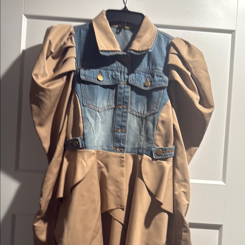 Denim and Tan Puff Sleeve shirt and vest - Picture 3 of 4